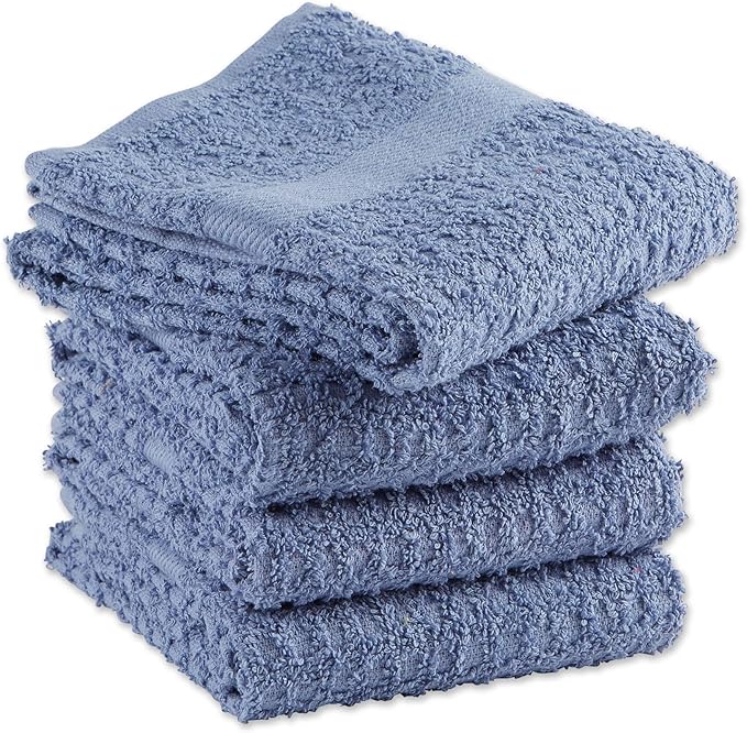 DII Basic Terry Collection Waffle Dishtowel Set, Solid Stonewash Blue, 4 Piece - Image 3