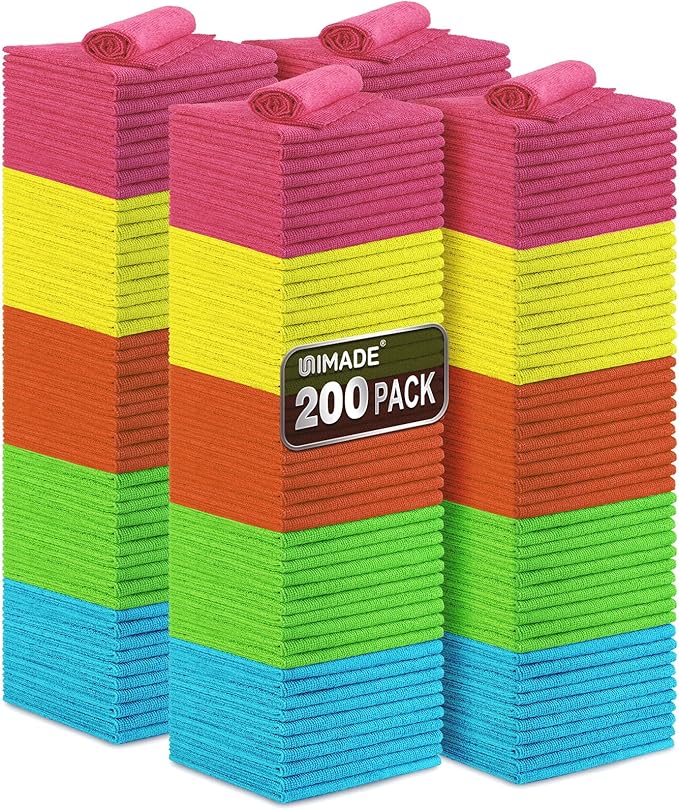 Microfiber Cleaning Cloth, 200PK Reusable Shop Rags Bulk Microfiber Cleansing by Unimade