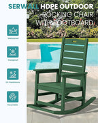 SERWALL Outdoor Rocking Chair, Oversized Rocking Chair with Footrest for Adults, HDPE All Weather Resistant Rocking Chairs for Patio, 350lbs Weight Capacity, Green - Image 4