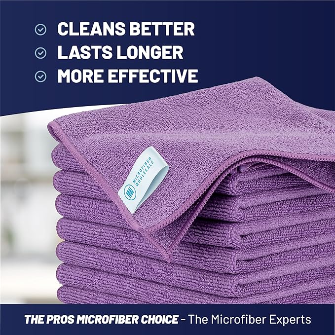 MW Pro Microfiber Cleaning Cloth | Purple | 12 Pack | 16” x 16” | All Purpose - Image 2