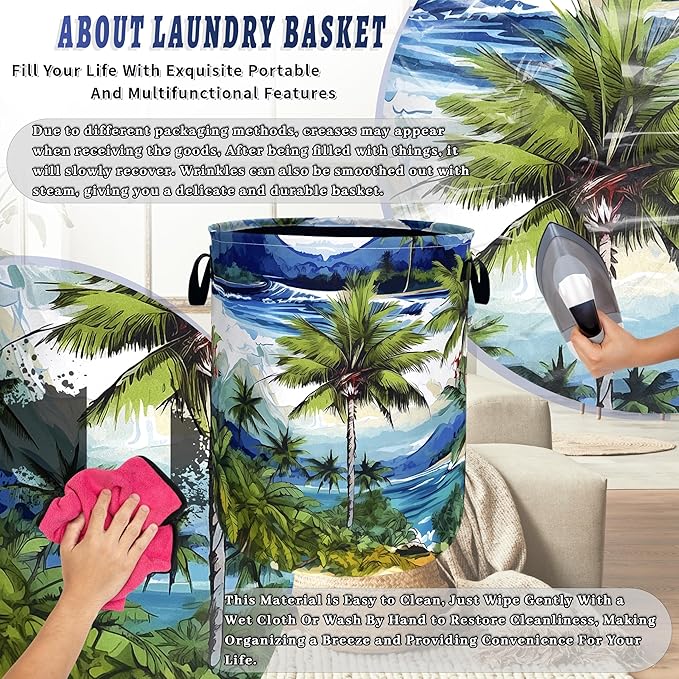 Tropical Palm Tree Laundry Basket Oxford Cloth Colorful Hawaii Laundry Hamper - Image 8