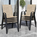 Patio Chairs Set of 8, Stackable Outdoor Dining Chairs for All Weather Textilene Fabric & Metal Frame, Outdoor Chairs Set for Backyard Deck Garden (Brown, Set of 8) by Vimstora