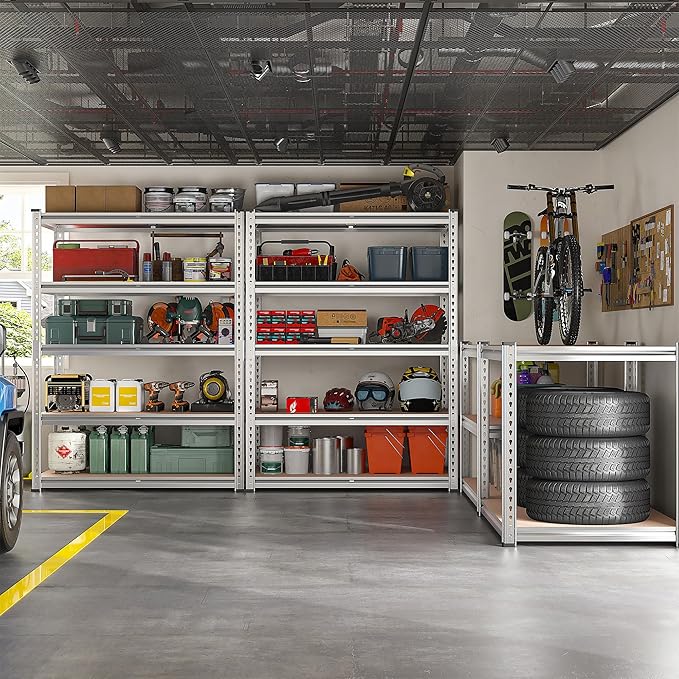 REIBII 2020LBS Garage Shelving Heavy Duty Metal Shelving 5 Tier Storage Shelves, Garage Shelves for Basement, Warehouse, Pantry, Closet, Kitchen, 72" H x 35.55" W x 16" D, Galvanized, 2 Pack - Image 2