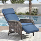 Zero Gravity Wicker Patio Recliner Chair - Wicker Outdoor Lounge Chair with Adjustable Backrest & Footrest, All Weather Outdoor Reclining Chairs with Thick Cushion for Pool Deck Blue by JelwalyPatioFurnitureSet