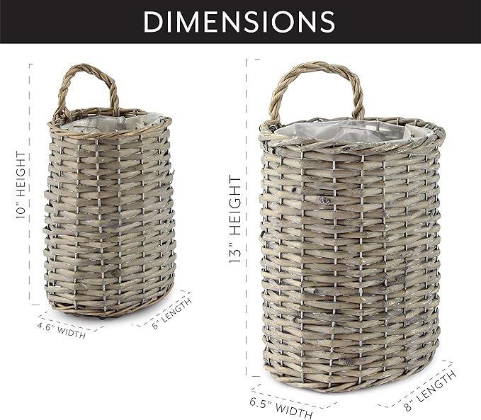 AuldHome Design Wall Hanging Baskets; Woven Wicker Rustic Farmhouse Gray Washed - Image 6