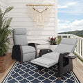 Grand patio Outdoor Reclining Chairs with Extended Footrest 2-Piece Adjustable Patio Wicker,Lounge Recliner up to 150° with Flip Side Table Griege by GrandPatio