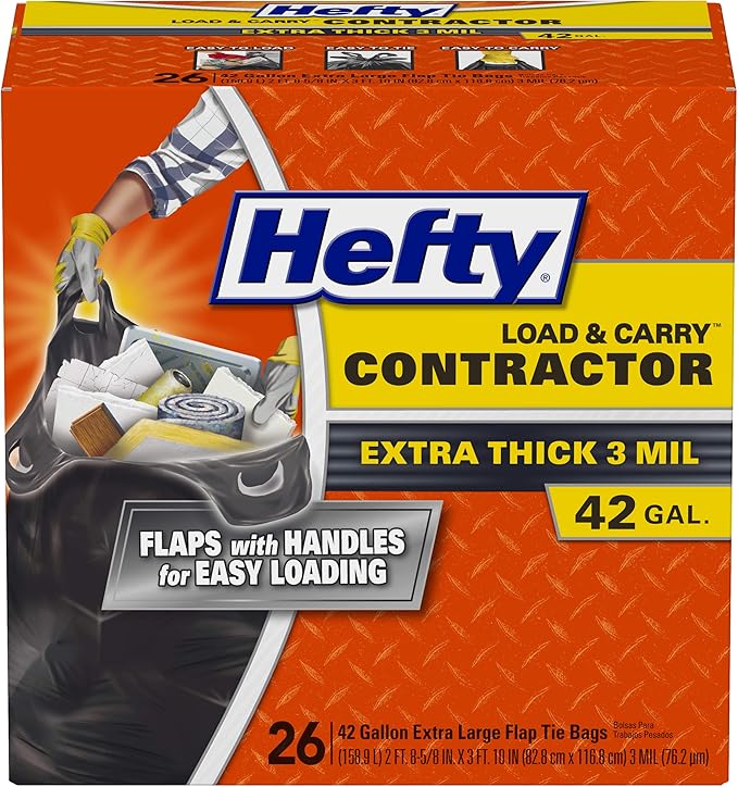 Hefty Load & Carry Heavy Duty Contractor Large Trash Bags, 42 Gallon by Hefty