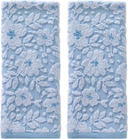 SKL Home Floral Jacquard 100% Cotton 2pc Hand Towel Set, Reversible & Decorative by SKLHomebySaturdayKnightLtd