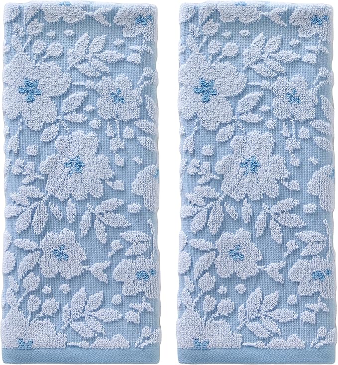 SKL Home Floral Jacquard 100% Cotton 2pc Hand Towel Set, Reversible & Decorative by SKLHomebySaturdayKnightLtd