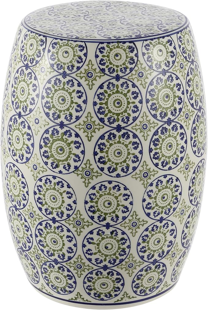 JONATHAN Y TBL1025A Lula 17.25" Suzani Ceramic Indoor/Outdoor Garden Stool, Blue/Green, Classic, Coastal, Bohemian, Traditional, Mediterranean, Cottage for Living Room, Garden, Outdoor, Home by JONATHANY