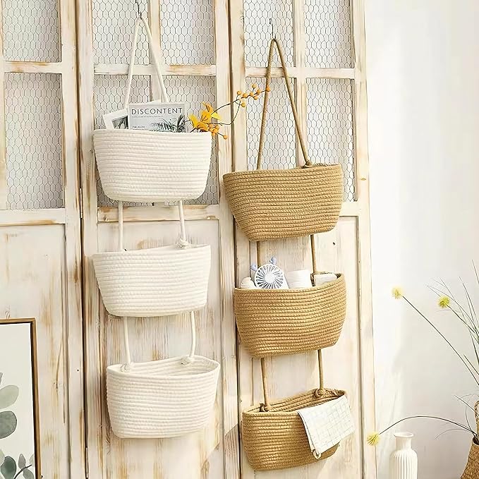AARAINBOW Wall Hanging Cotton Baskets, Large 3 Tier Decorative Basket - Image 5