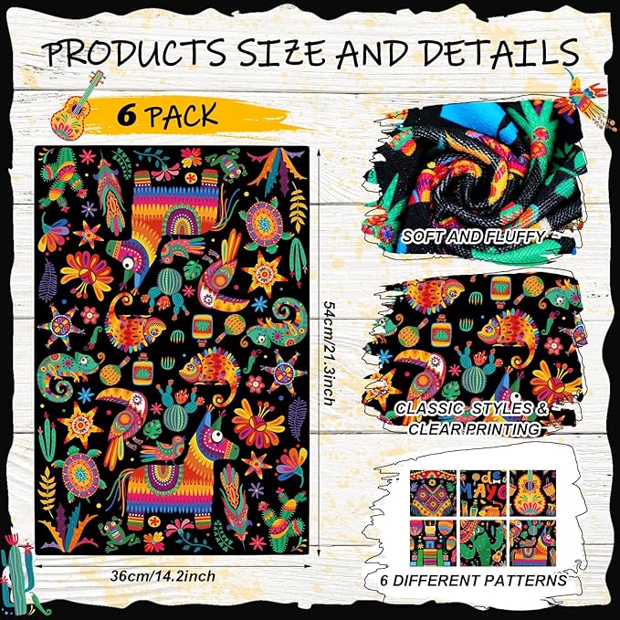 Breling Set of 6 Mexican Kitchen Towels Floral Dish Towel Cinco De Mayo - Image 2