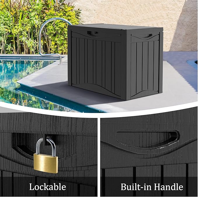 TARKARI 50 Gallon Lockable Resin Deck Box, Waterproof & UV-Resistant Outdoor Storage Box for Outdoor Cushion Storage, Garden Tools & Pool Accessories Storage, Black - Image 3