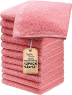 Basic Wash Cloths 12x12 Inches – Pack of 12 – Rose Pink Color – Soft and by TEXTILA