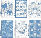 Breling Set of 6 Coastal Beach Kitchen Towels Blue Bow Dish Towel Bathroom by Breling