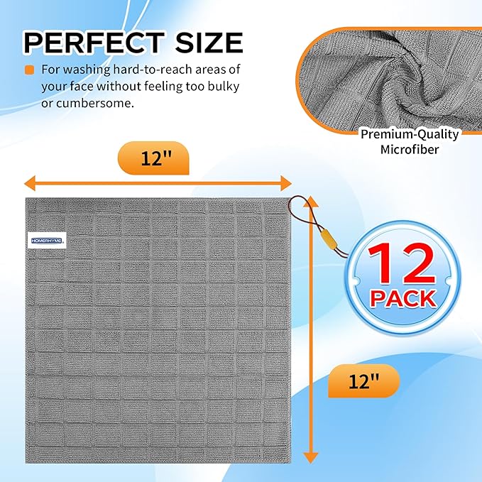 HOMERHYME Microfiber Washcloths, 12 Pack Wash Cloths Face Towels, Soft Lint - Image 2