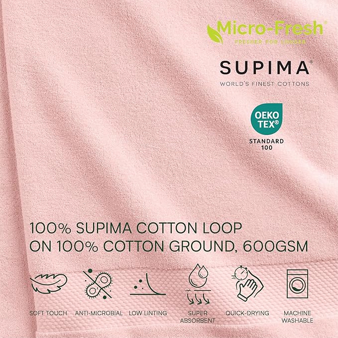 Lacoste Heritage 100% Supima Cotton Tub Mat, Light Pink, Premium Super Soft - Image 3