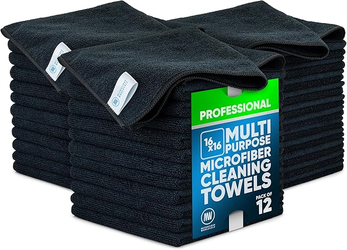 MW Pro Microfiber Cleaning Cloth | Black | 36 Pack | 16” x 16” | All Purpose by MicrofiberWholesale