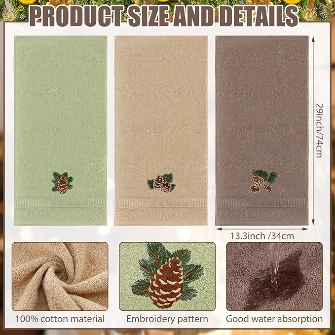 3 Pcs Rustic Pine Cone Hand Towels - Image 2