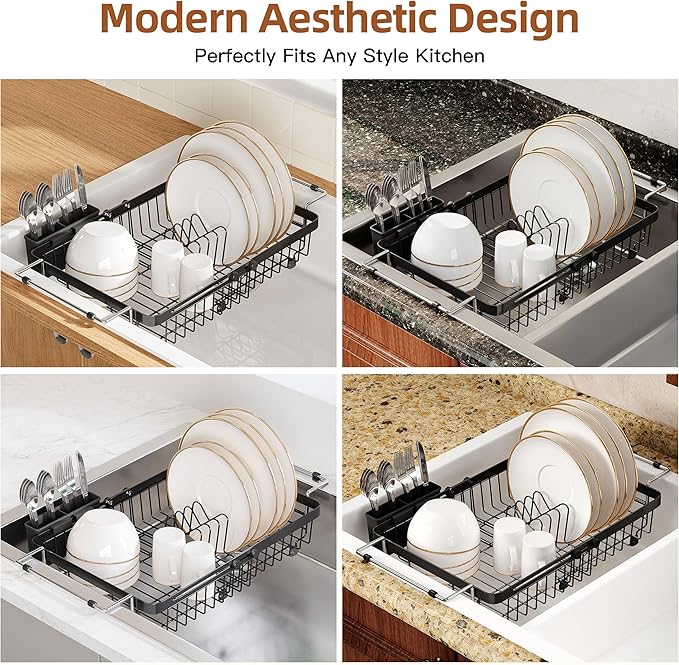 romision Expandable Dish Drying Rack Over The Sink Small Metal Stainless Steel - Image 8