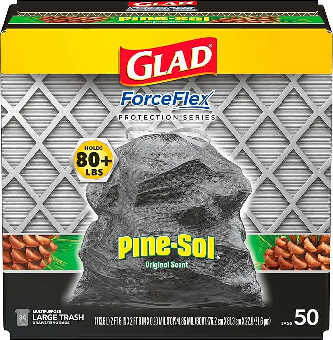 Glad Large 30 Gallon Trash Bags, Pine-Sol Heavy Duty Garbage Bags, Forceflex by GladTrashFoodStorage