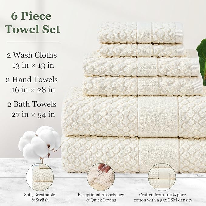 Simple&Opulence 6 Piece Luxury Towel Set, 100% Cotton Bathroom Towels - Image 4