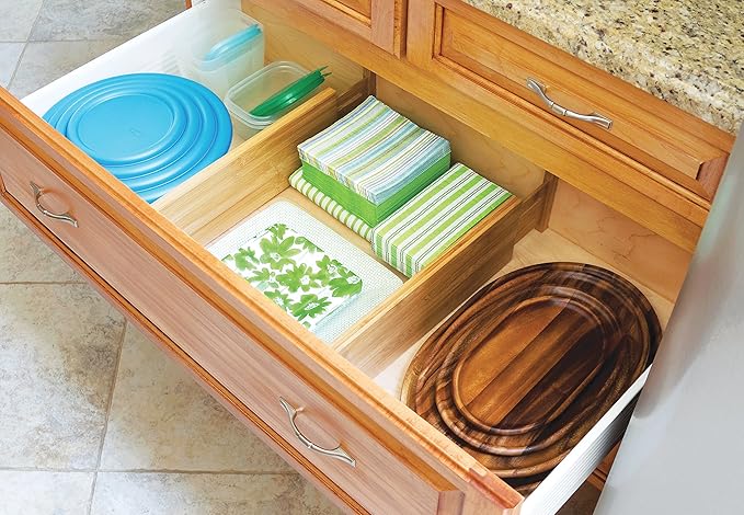 Lipper International 8897 Bamboo Wood Custom Fit Adjustable Deep Kitchen Drawer - Image 5