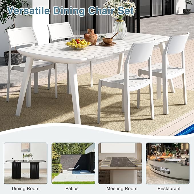 VECELO 4 Pack Stackable Dining Chairs, Plastic Patio Chairs for Indoor Outdoor Use in Kitchen, Poolside, No Assembly, Matte White - Image 7