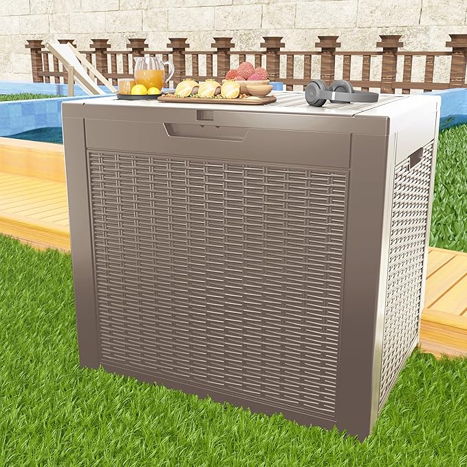37 Gallon Outdoor Deck Box, Lockable Waterproof Outdoor Storage Boxes For Garden Tools,Indoor Cushions,Accessories Outside Storage Resin Weatherproof Container(Grey) - Image 4