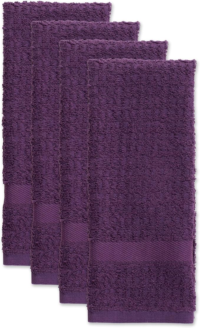 DII Basic Terry Collection Waffle Dishtowel Set, Solid Eggplant, 4 Piece - Image 2
