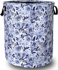 Blue Flower Floral Laundry Basket Foldable by SELIONLIKN