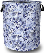 Blue Flower Floral Laundry Basket Foldable by SELIONLIKN