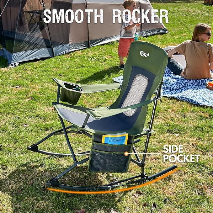 Portal Outdoor Rocking Chair Camping Folding Portable Rocker with Cup Holder Side Pocket Carry Bag, Support 350LBS (Mesh Green), 2 Pack - Image 6