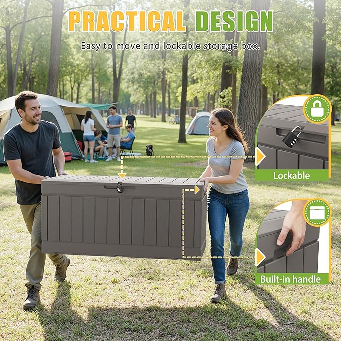 Greesum Outdoor Storage Box 82 Gallon Storage Bin with Lid for Patio Furniture, Garden Tools, Pool Supplies, Waterproof and UV Resistant, Lockable, Coffee - Image 4