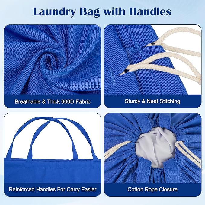 Laundry Bag with Handles & Drawstring Closure 27.6”Wx35"H, Thick Laundry Bag - Image 4
