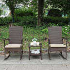 Outdoor Rocking Chair 3 Pieces High-Backed Rocking Chair Patio Rocking Chairs Outdoor Table, Khaki - Image 3