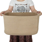 Large Rectangle Blankets Basket Living Room 22"x17"x12" Woven Jute Rope Storage by XUANGUO