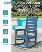 SERWALL Outdoor Rocking Chair Set of 2, Oversized Rocking Chair with Footboard for Adults, HDPE All Weather Resistant Rocking Chairs for Patio, 350lbs Weight Capacity, Navy - Image 4