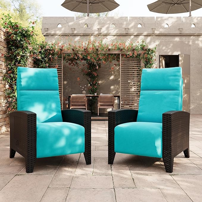 IDEALHOUSE Wicker Outdoor Recliner Reclining Patio Chairs with Adjustable Back & Footrest 150° Lay-Flat Reclining with Air Pump Rattan Flip-Up Side Table Outdoor Lounge Chairs for Pool Deck Balcony by IDEALHOUSE