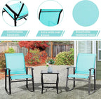Vongrasig 3 Piece Outdoor Rocking Bistro Set, Textilene Fabric Small Patio Furniture Set, Front Porch Rocker Chairs Conversation Set with Glass Table for Lawn, Garden, Balcony, Poolside (Blue) - Image 4
