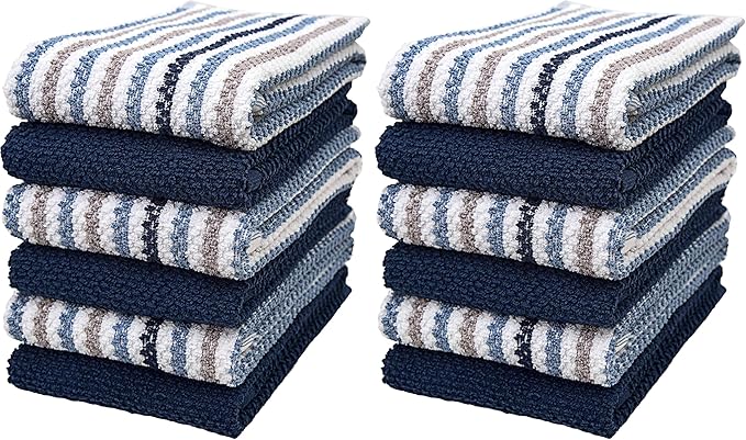 Premium Kitchen Towels | Large Cotton Kitchen Hand Towels | Popcorn Striped by BumbleTowels