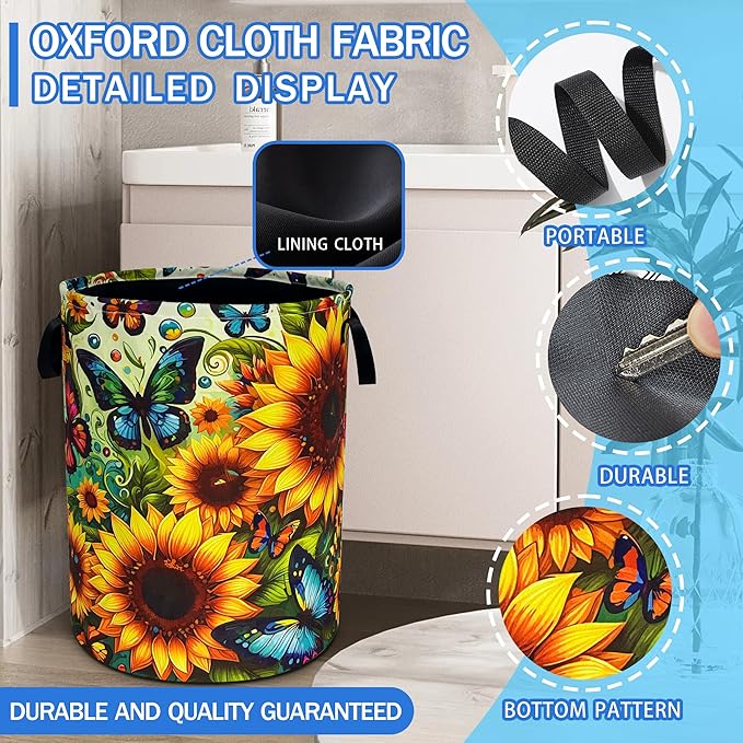 Beautiful Butterfly Sunflower Laundry Basket Oxford Cloth Laundry Hamper - Image 2
