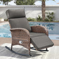 Zero Gravity Patio Rocking Wicker Recliner Chair - Wicker Outdoor Lounge Chair with Adjustable Backrest & Footrest, All Weather Reclining Rocker Chairs with Thick Cushion for Pool Deck Gray by JelwalyPatioFurnitureSet
