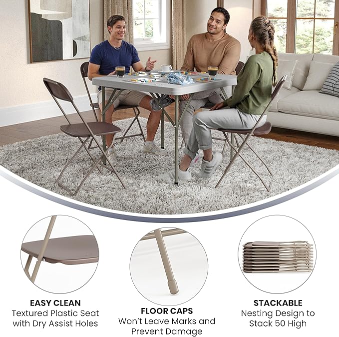 Flash Furniture Hercules Series Plastic Folding Chair - Brown - 4 Pack 650LB Weight Capacity Comfortable Event Chair-Lightweight Folding Chair - Image 5