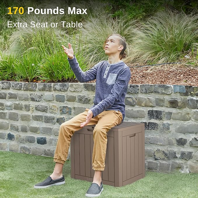 EAST OAK Outdoor Storage Box, 31 Gallon Deck Box, Waterproof Resin Storage Bin for Patio Cushions, Gardening Tools, Accessories, Lockable, UV Resistant, Brown - Image 4