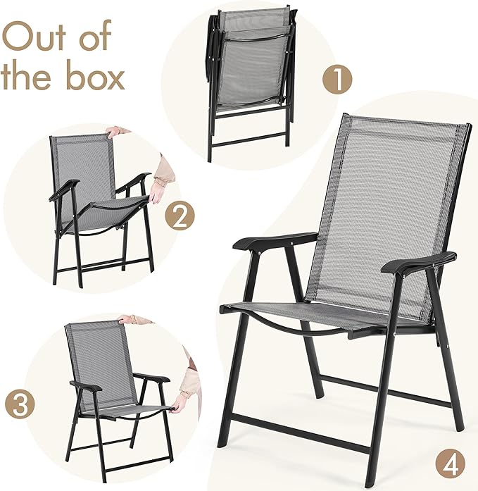 Yaheetech Patio Dining Chairs Set of 4 with Armrests, Outdoor Folding Chairs with Metal Frame and Backrest for Lawn, Garden, Yard and Poolside, Gray - Image 8