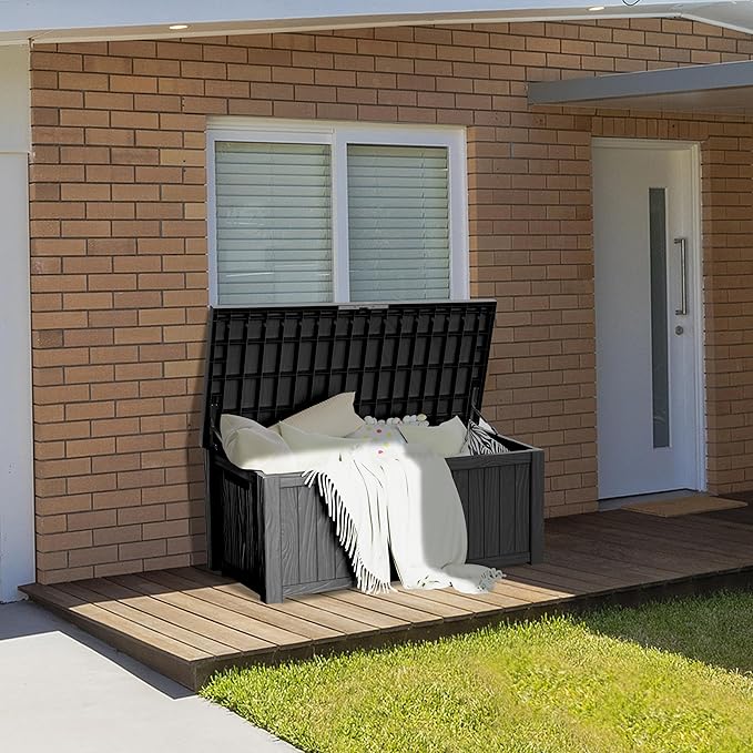 TARKARI 150 Gallon Lockable Resin Deck Box, Waterproof & UV-Resistant Outdoor Storage Box for Outdoor Cushion Storage, Garden Tools & Pool Accessories Storage, Black - Image 4