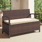 Tangkula 42 Gallon Outdoor Bench with Storage, Outdoor PE Rattan Storage Bench with Cushion, Backrest & Acacia Wood Armrests, Metal Frame, Waterproof Deck Box Seat for Porch Backyard Poolside - Image 9