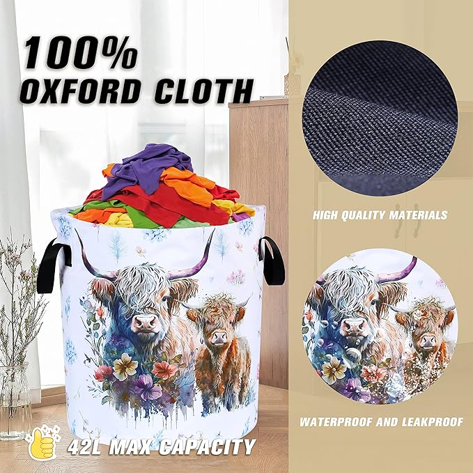 Highland Cow Laundry Basket Cattle Animal Foldable Oxford Cloth Funny Tote Bag - Image 6
