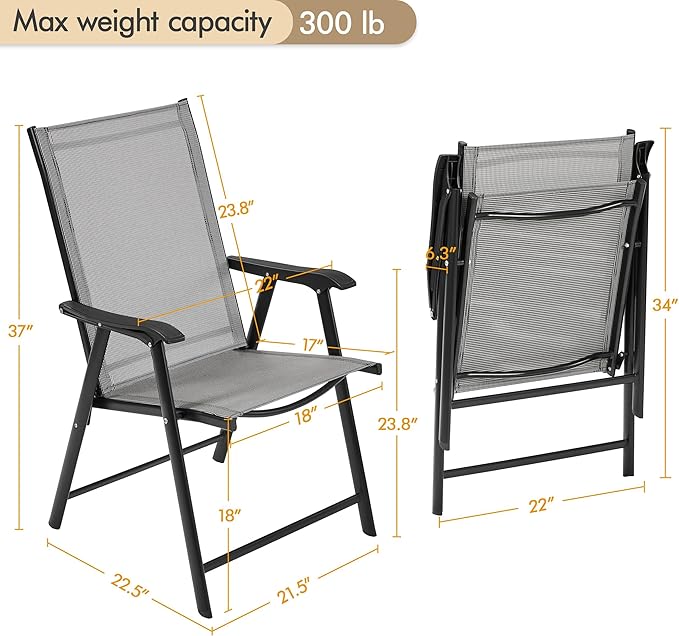 Yaheetech Patio Dining Chairs Set of 4 with Armrests, Outdoor Folding Chairs with Metal Frame and Backrest for Lawn, Garden, Yard and Poolside, Gray - Image 3